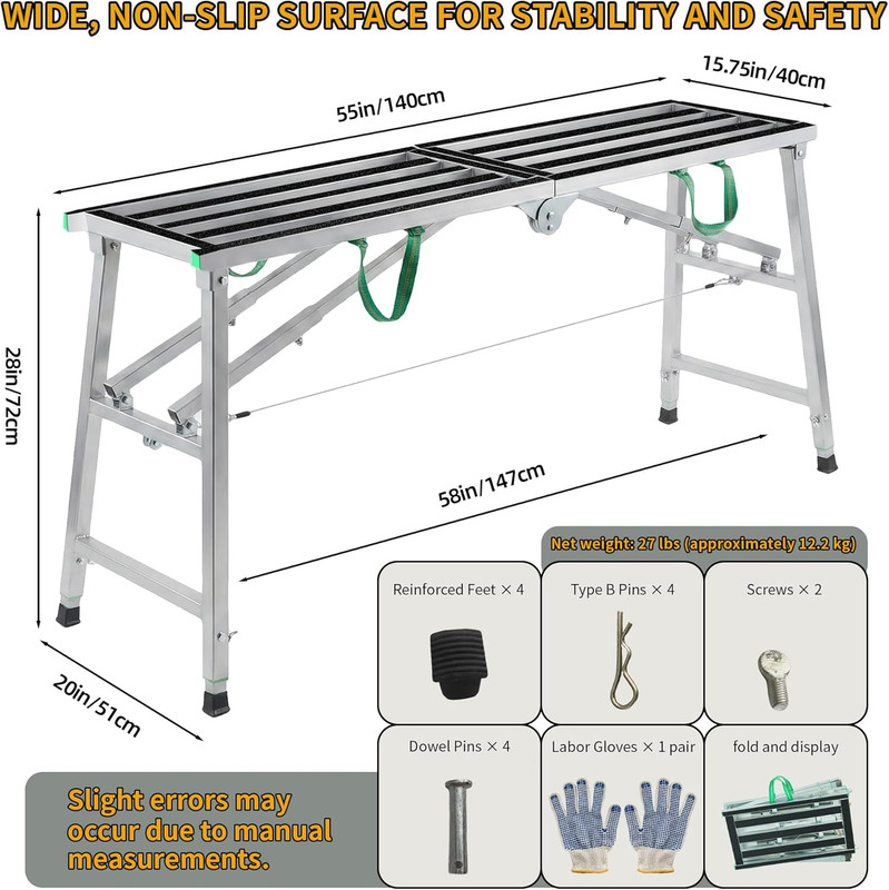 Adjustable Work Platform, 660 Lbs Folding Work Platform 55" L X15 W, Work Platfo gallery