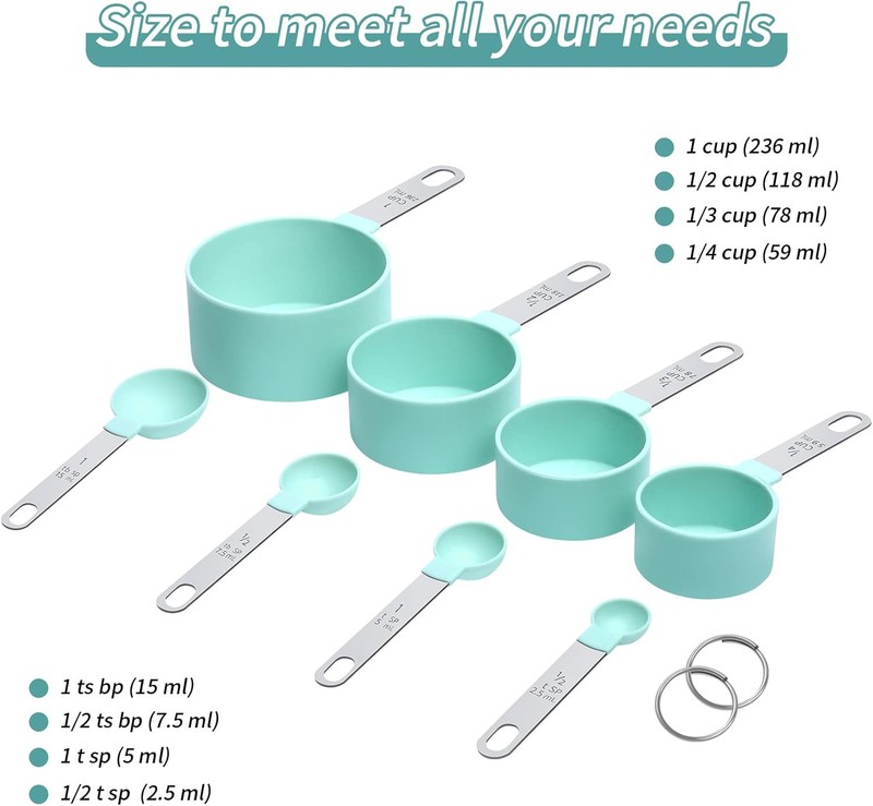 Measuring Cups Set Spoons Set, Nesting Measure 1 Cup, Mint Green gallery