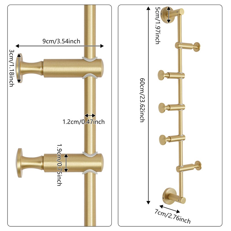 Wall Mounted Coat Rack with 5 Adjustable Hooks Vertical Coat Hat Umbrella Hanger gallery