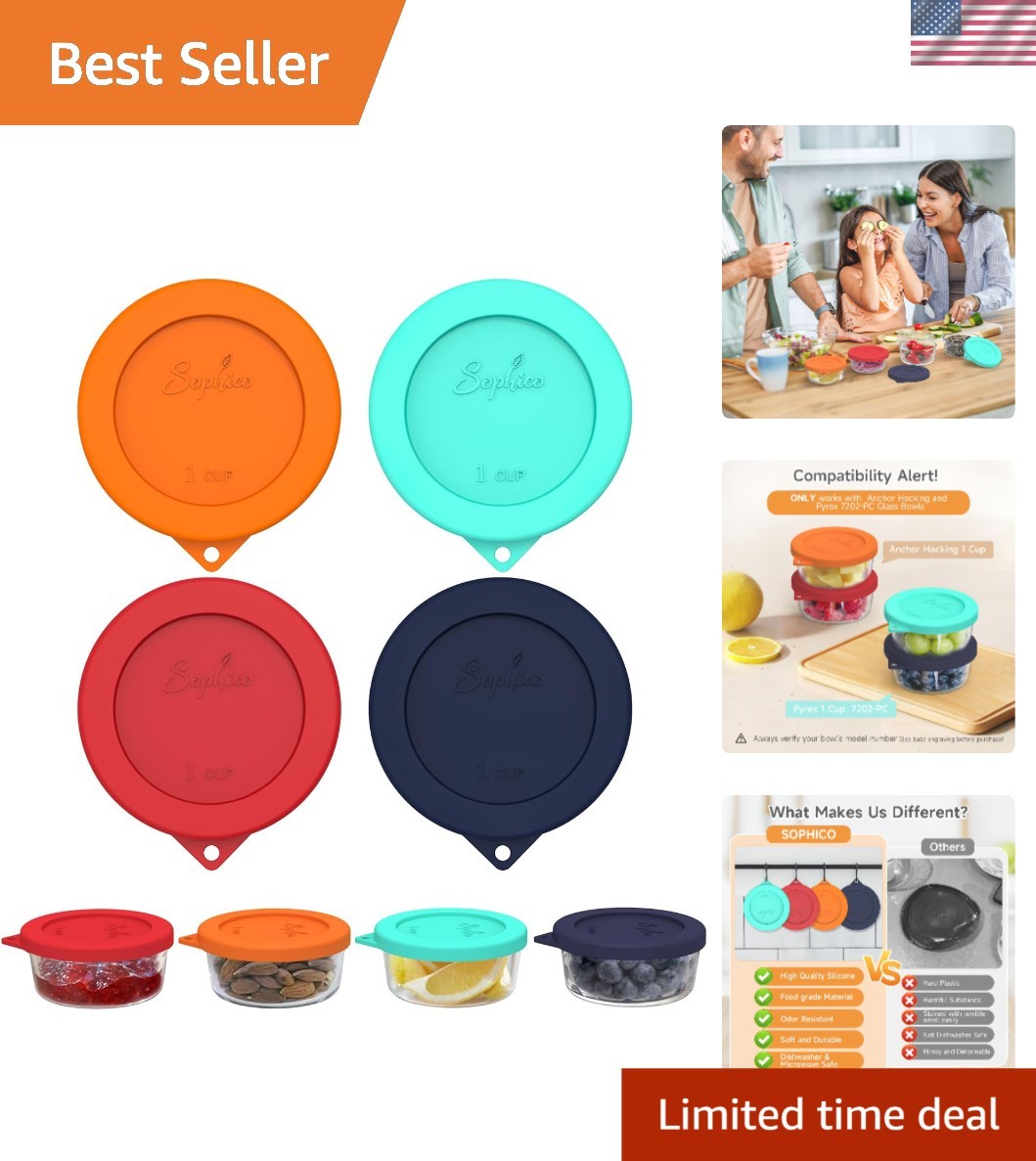 1 Cup Round Silicone Storage Cover Lids Replacement for Anchor Hocking and Py... gallery