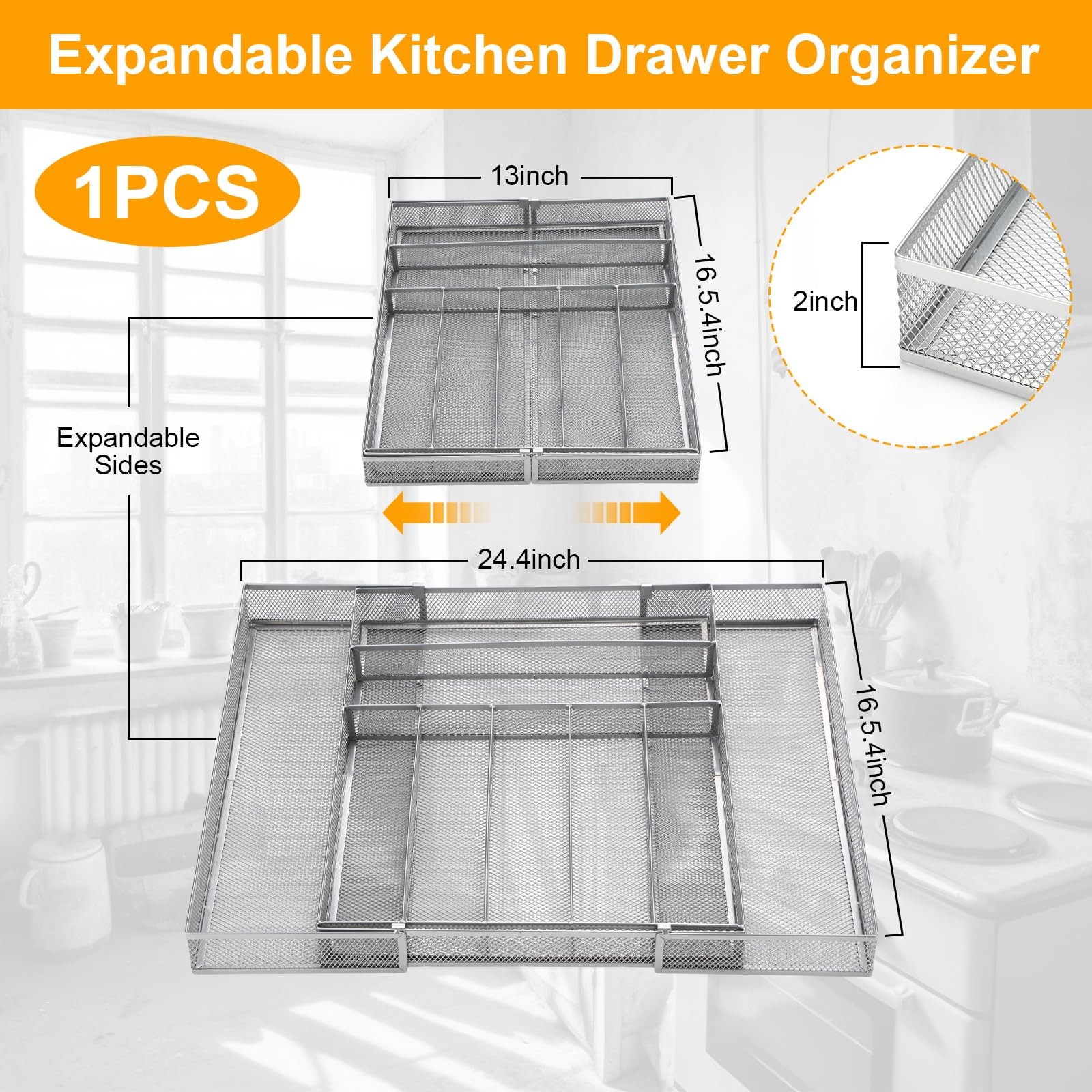 Fiwochic 1 Pcs Utensil Drawer Silverware Organizer Metal Mesh Expandable 13 24 gallery