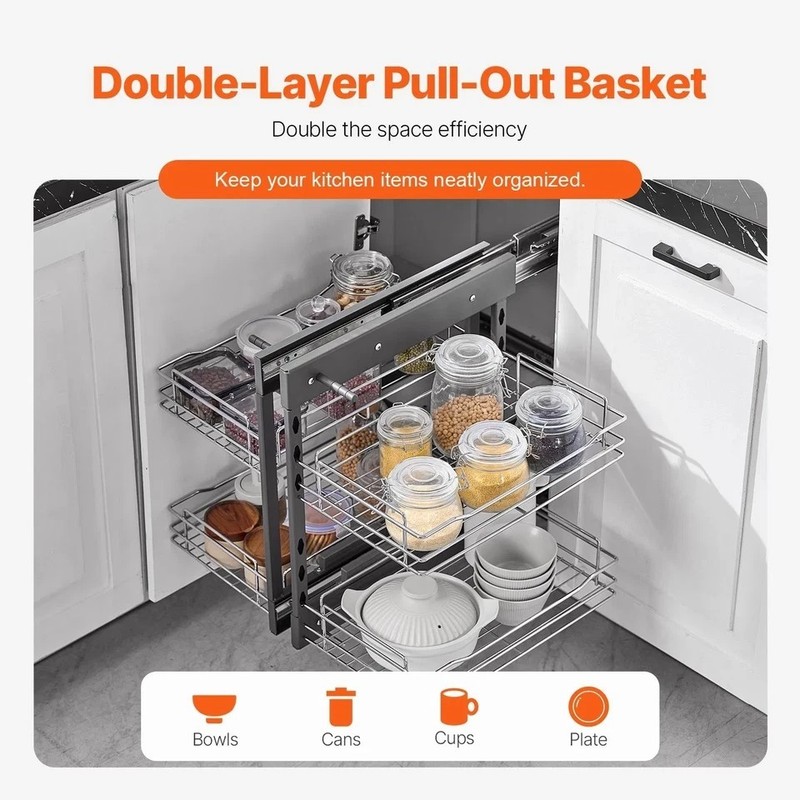 Min 15"W Opening Blind Corner Pull Out Organizer, 2 Tier 4 Shelf Kitchen Cabinet gallery