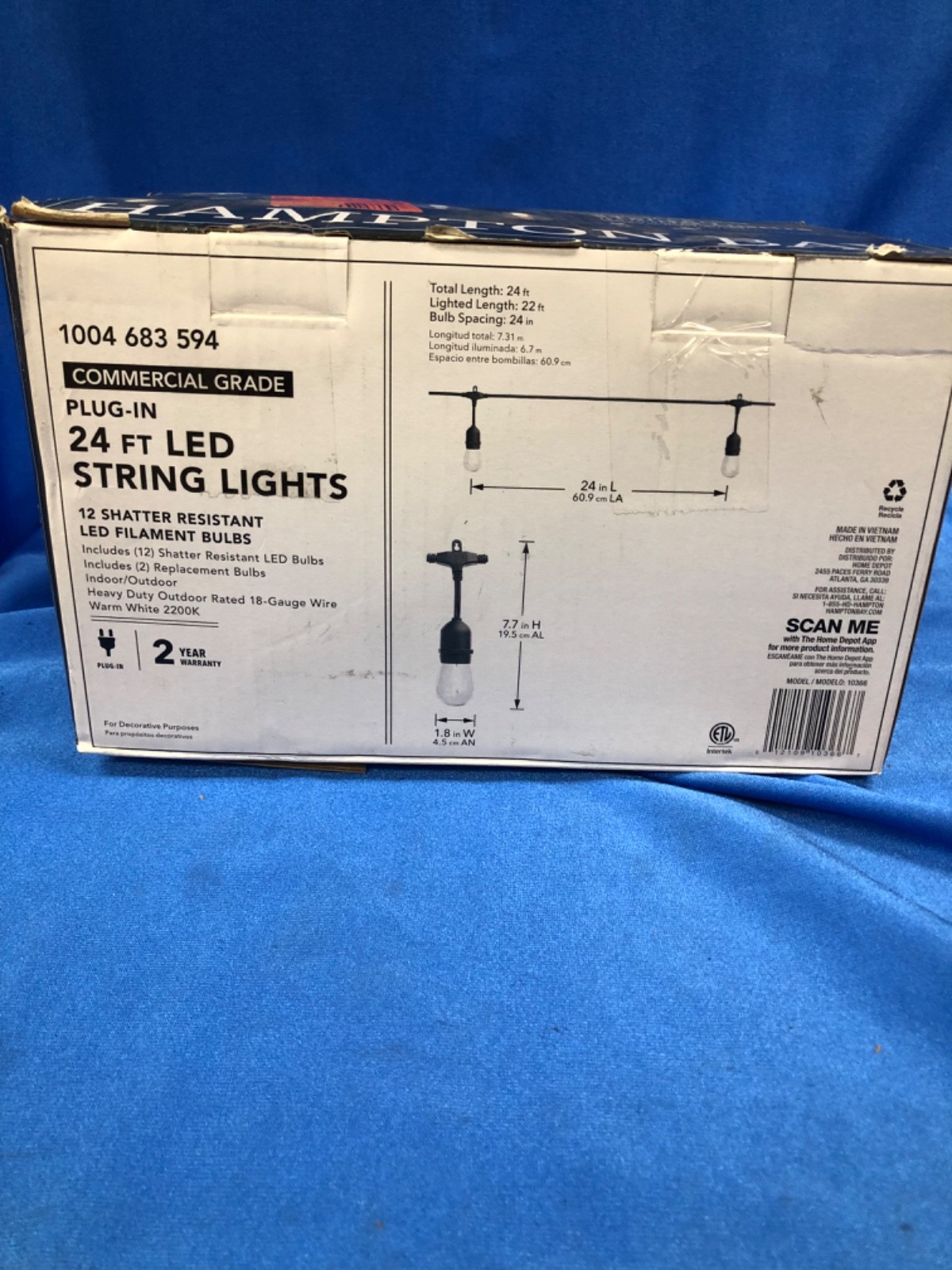 Hampton Bay 12-Light 24ft String Lights S14 Filament Indoor Outdoor New Open Box gallery