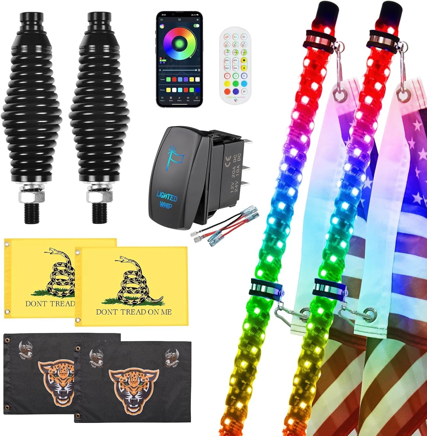 2 Pack 4FT Whip Lights with Spring Base,LED Whip Light with App & Remote Control gallery
