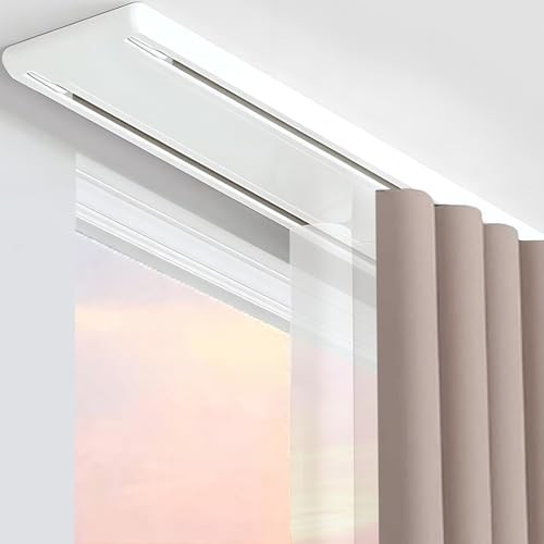 Double Track Curtain Rail Ceiling Mounted, Silent Heavy Duty 1m/3.3ft White