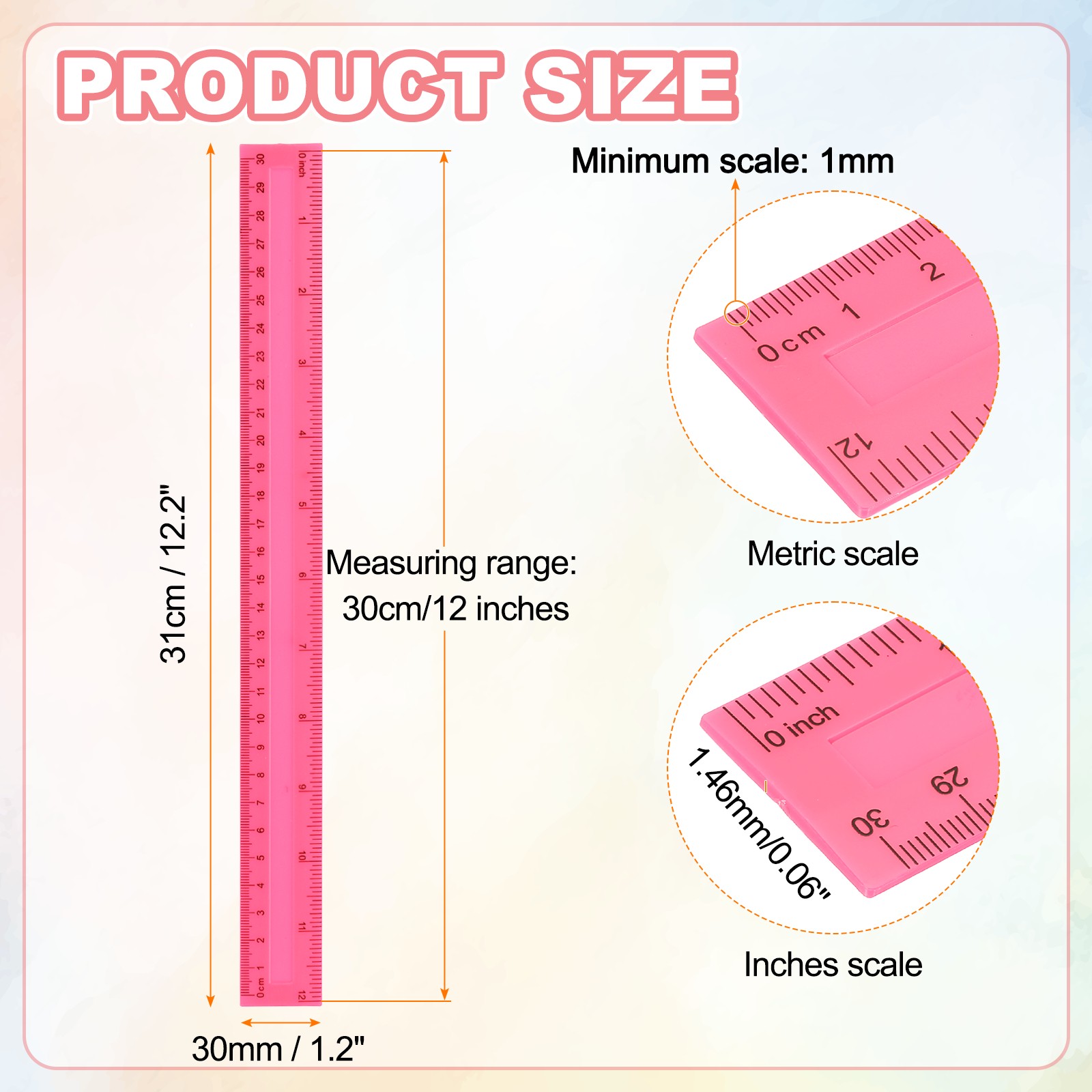 12pcs Plastic Rulers 12" (30cm) Clear Straight Ruler, Pink gallery