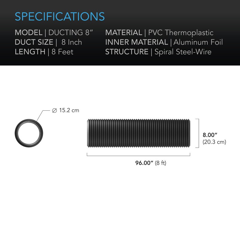 Flexible 8-Inch Four-Layer Aluminium Ducting, 8-Feet Long, Ventilation Exhaust gallery