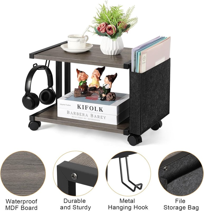 Printer Stand Under Desk Printer Table with Storage & Wheel for Home Office Grey gallery