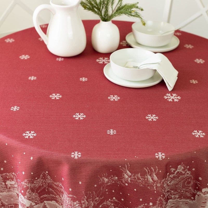 Engineered Jacquard Heavyweight Fabric Table Cloth Holiday Winter And Christmas gallery