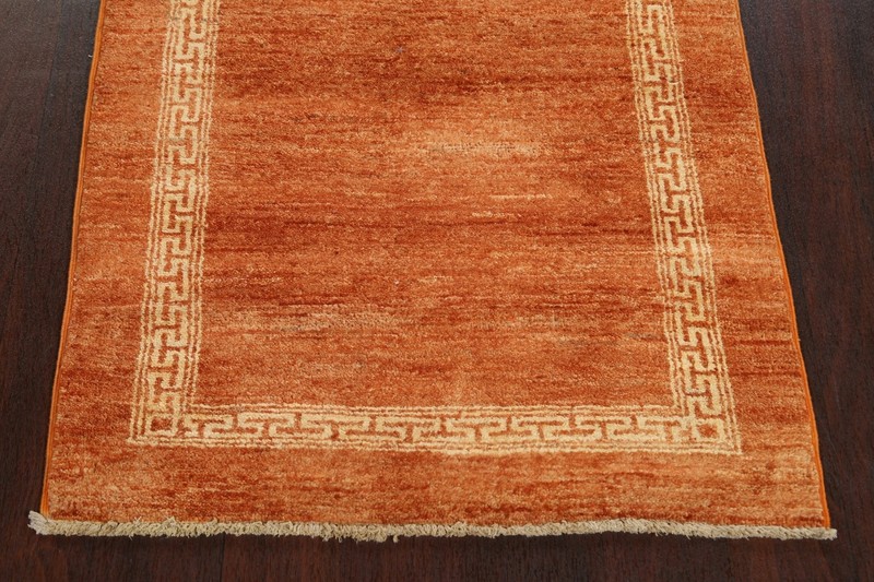 Bordered ORANGE Gabbeh Kashkoli Oriental Runner Rug Hand-knotted 2' 7" x 9' 0" gallery