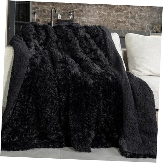 Faux Fur Blankets Twin Size 60x80 Inches, Soft Fuzzy Fluffy 60" x 80" Black gallery