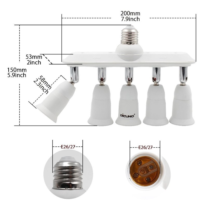 Dicuno Light Socket Splitter 5 Way Adapter, 5 In 1 E26 Socket Converte gallery