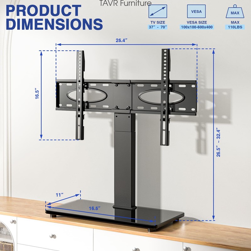 Swivel Tabletop TV Base Stand with Mount for 37 40 45 50 55 60 65 70 75 inch TV gallery