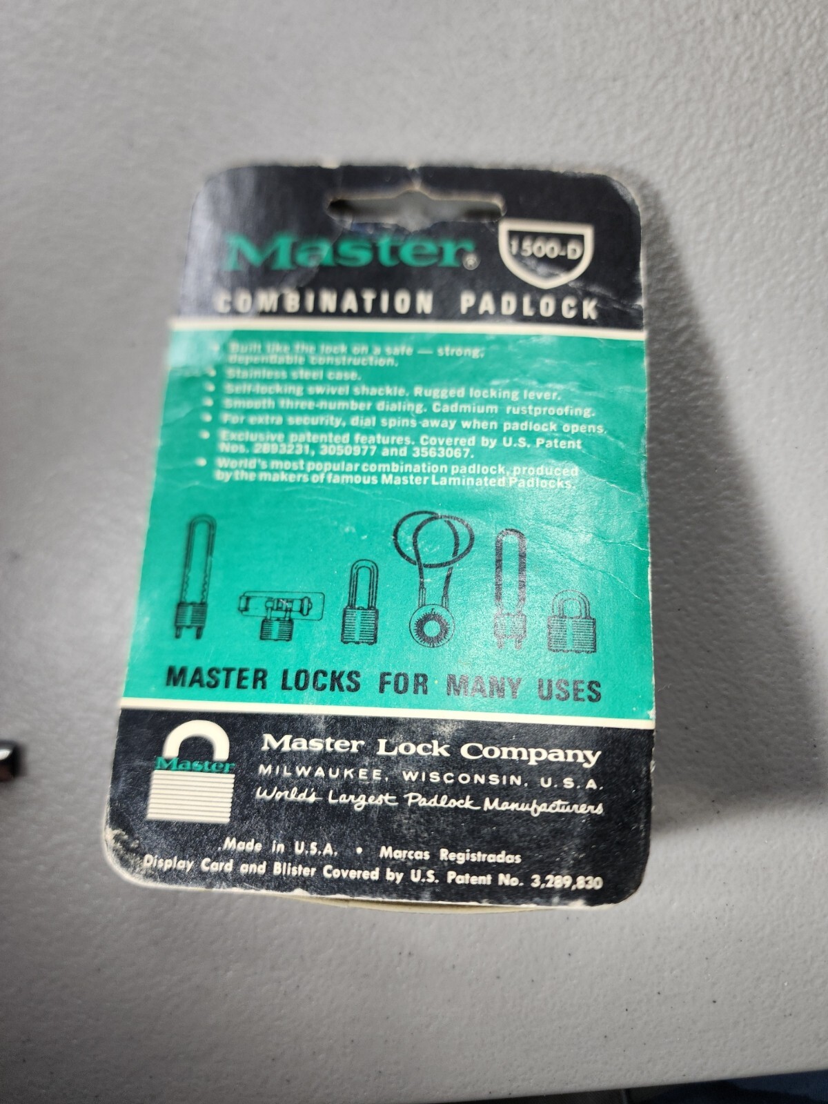 Vintage Master Lock Padlock, 1500D Stainless Steel Case Combination Lock USA gallery