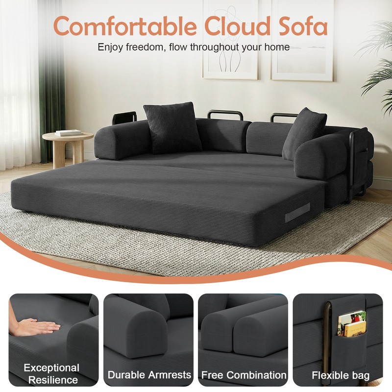 Convertible Space Saving Sofa Bed Pull Out Sleeper With Side Pockets Chair Safe gallery