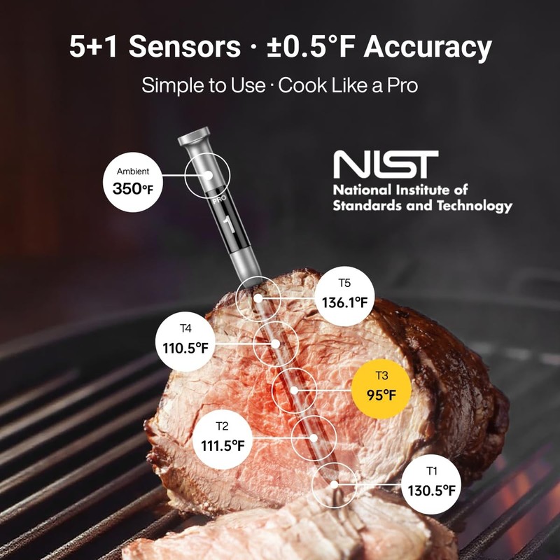 3000FT Smart Wireless Meat Thermometer, Sub-1G Long Range, 6 Sensors NIST Cer... gallery