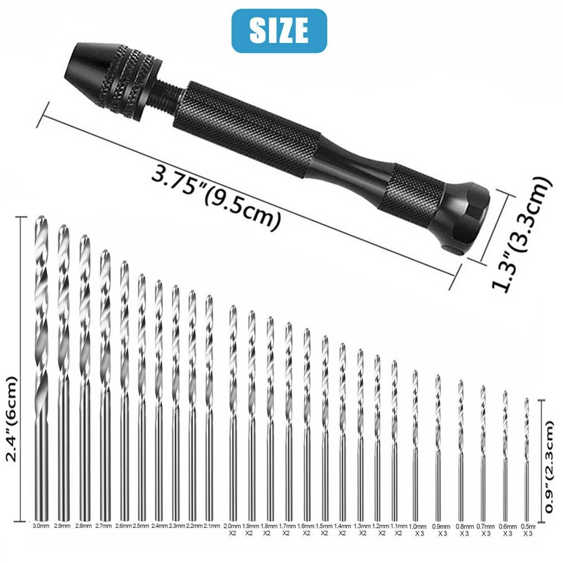 59 Pcs Mini Micro Hand Twist Drill Bits Set Rotary Precision Pin Vise Tools Kit gallery