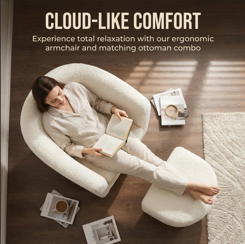 Lambswool Accent Chair Modern Single Sofa Armchair w/Ottoman Living Room Lounge gallery