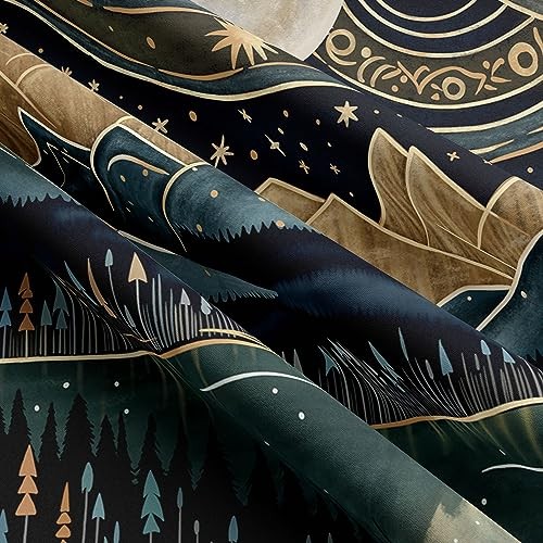 Mountain Forest Tapestry - Boho Landscape Moon Stars Wall 40"L x 30"W Black gallery