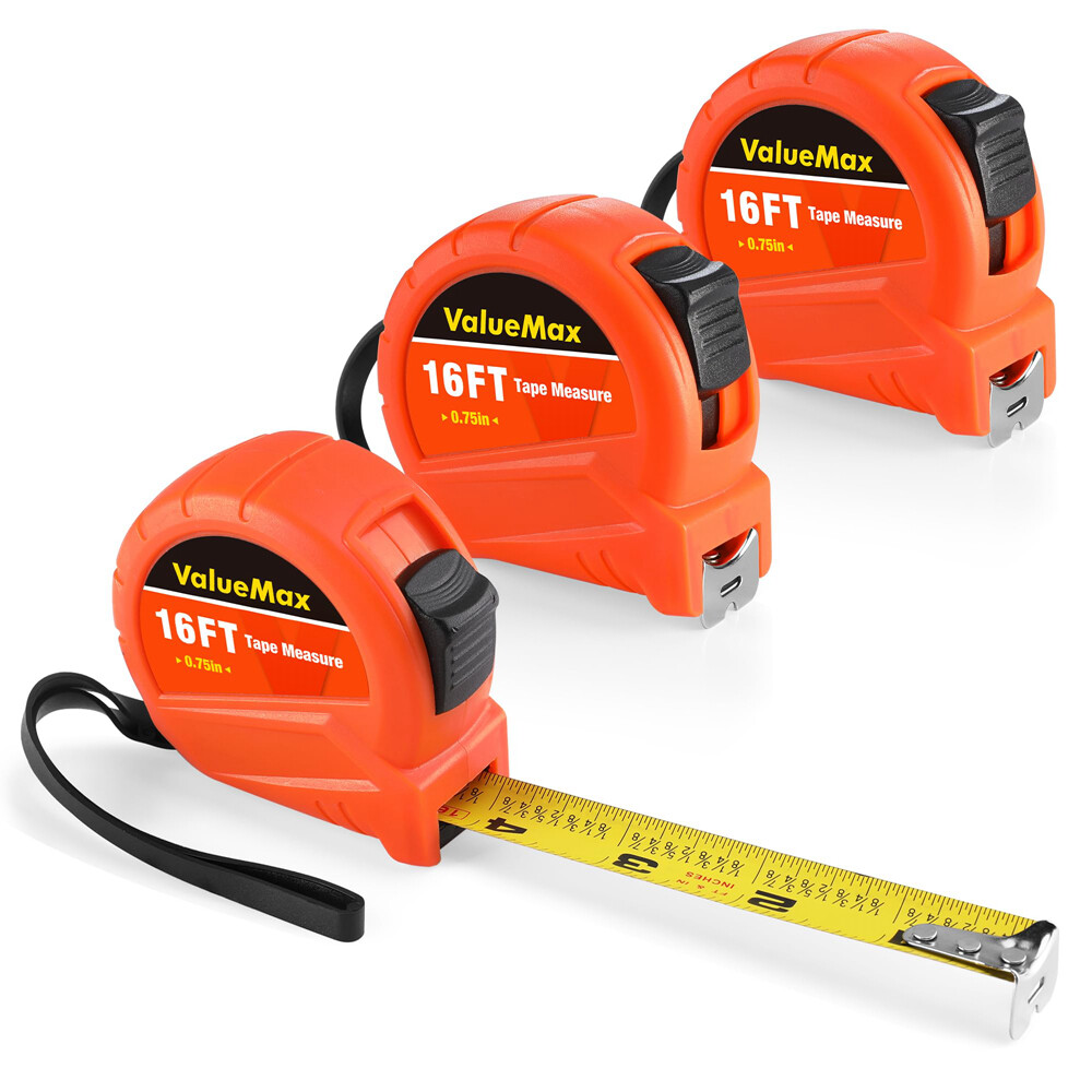 ValueMax 3PACK Retractable Tape Measure 16FT Measurement Tape w/Fractions 1/8 US gallery
