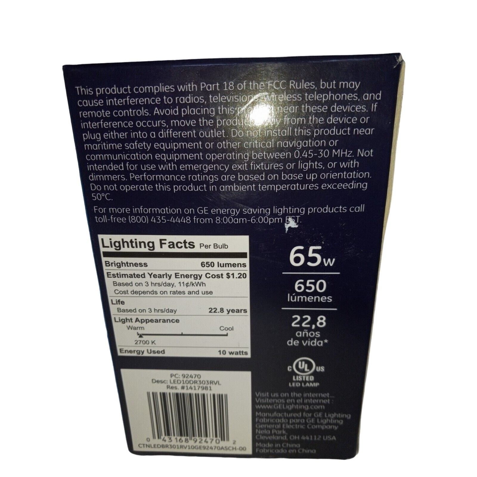 GE Reveal LED Floodlight Bulb BR30 65W Eq 10W 650 Lumens Dimmable gallery