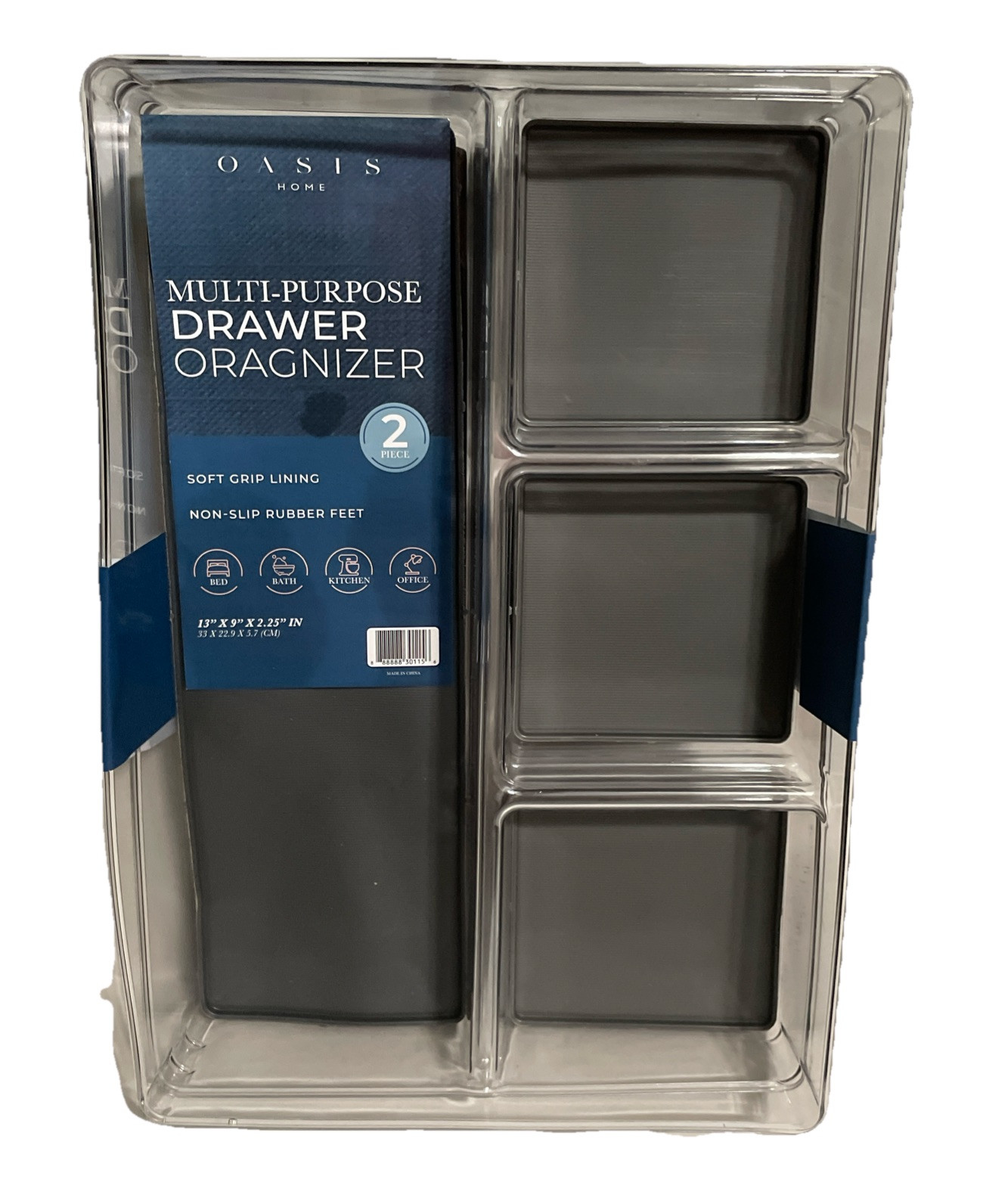 Oasis Multi-Purpose Clear Drawer Organizers, silicone liner 13”x9”x2.25” 2 Pack gallery