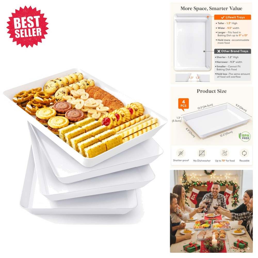Space-Saving Stackable Serving Trays - 4 Count, Easy Clean BPA-Free Plastic
