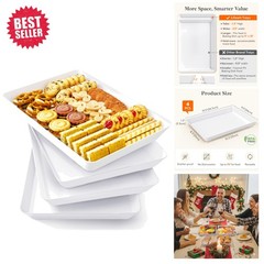 Space-Saving Stackable Serving Trays – 4 Count, Easy Clean BPA-Free Plastic