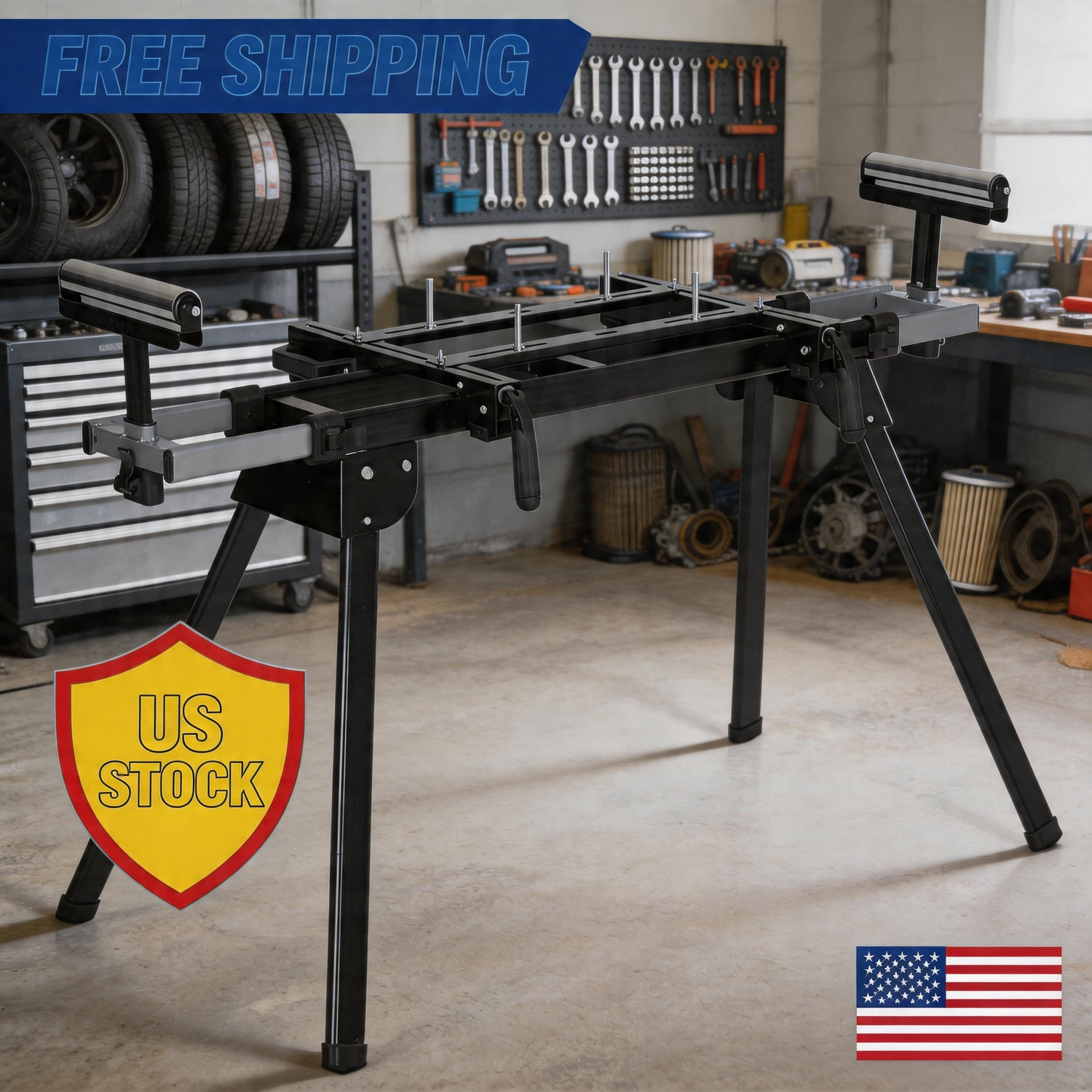 Global Miter Saw Stand - Portable Collapsible Iron Frame, 440 lbs Heavy Duty gallery