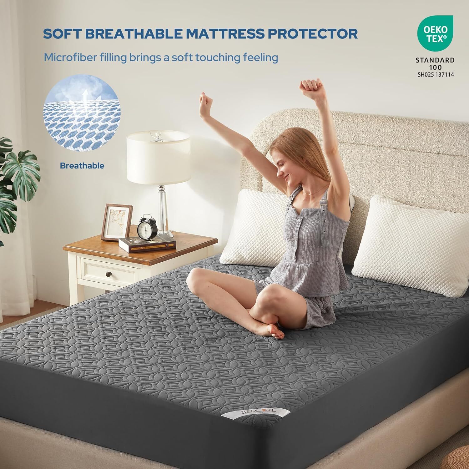 BEDLORE Waterproof Mattress Protector, Queen Size Mattress Pad Noiseless with De gallery