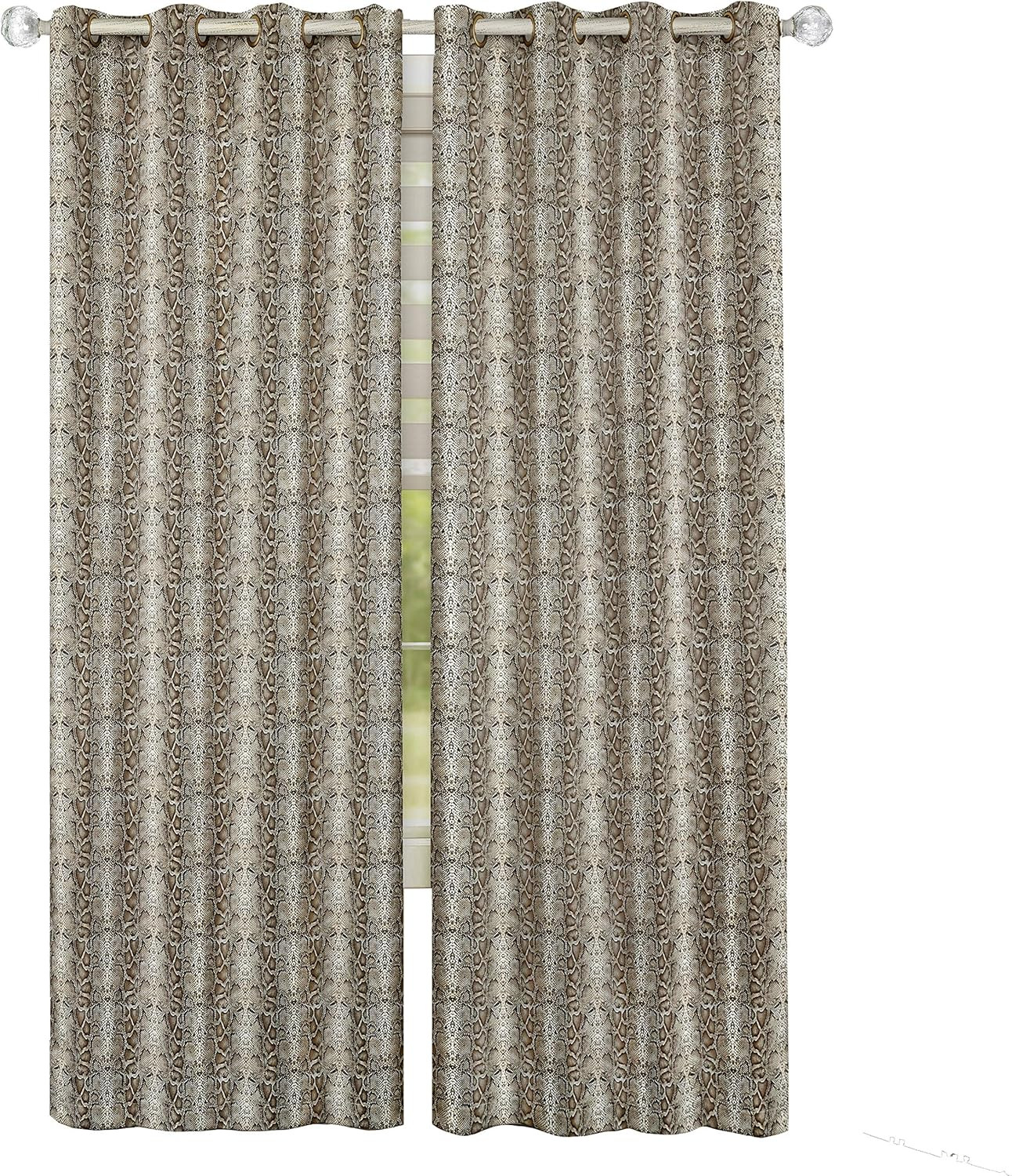 Home Furnishings Python Grommet Window Curtain Panel, 52" X 63", Brown/Gold gallery