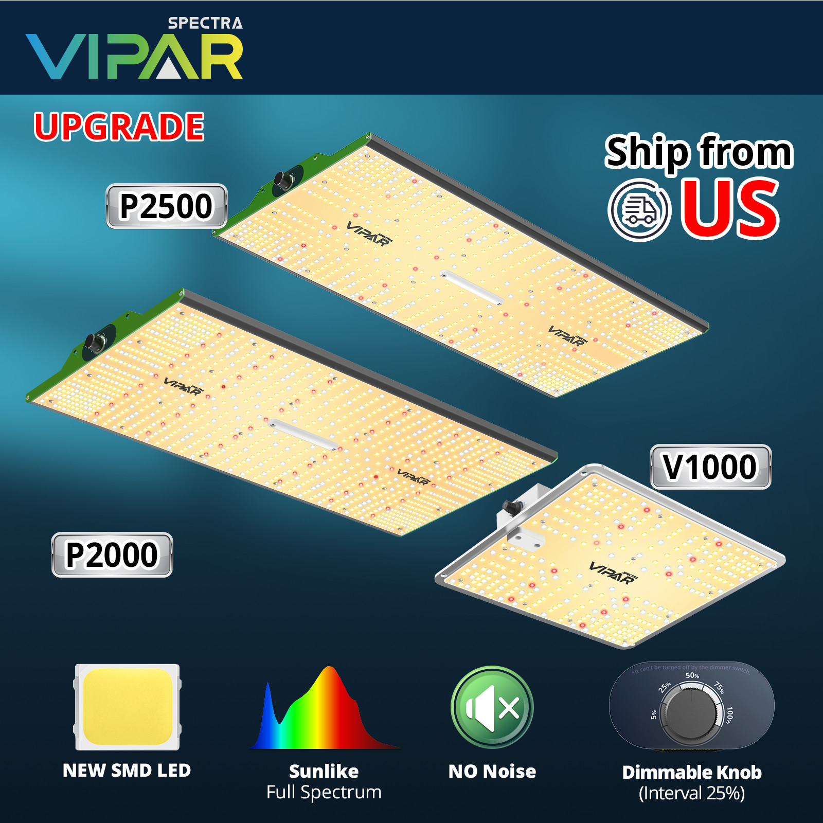 VIPARSPECTRA P2000 P2500 V1000 LED Grow Light Full Spectrum for Indoor Veg Bloom gallery