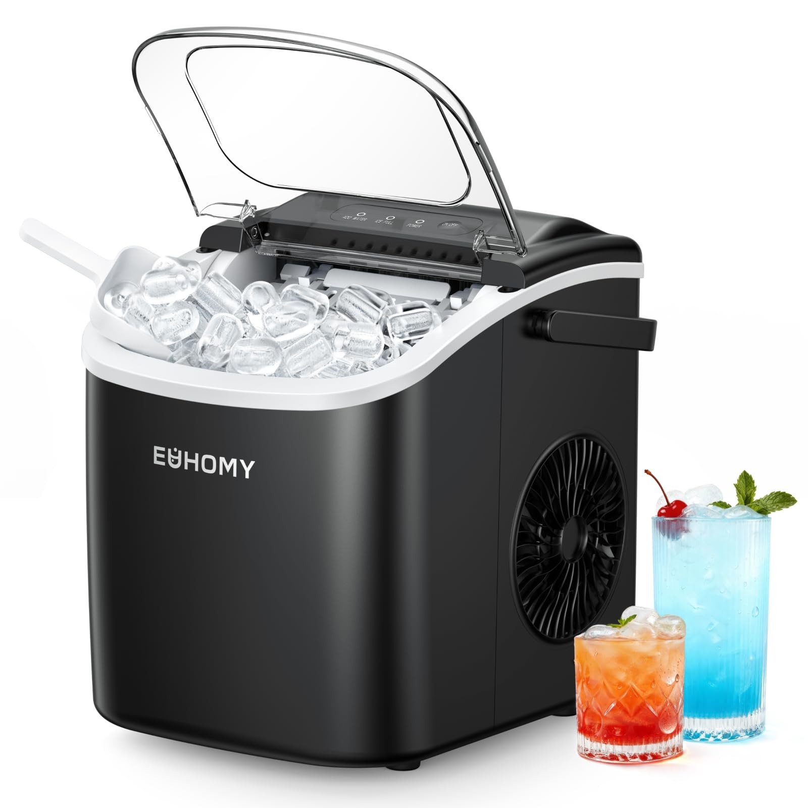 EUHOMY Countertop Ice Maker Machine with Handle 26lbs in 24Hrs 9 Ice Cubes Ready gallery
