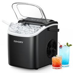 EUHOMY Countertop Ice Maker Machine with Handle 26lbs in 24Hrs 9 Ice Cubes Ready