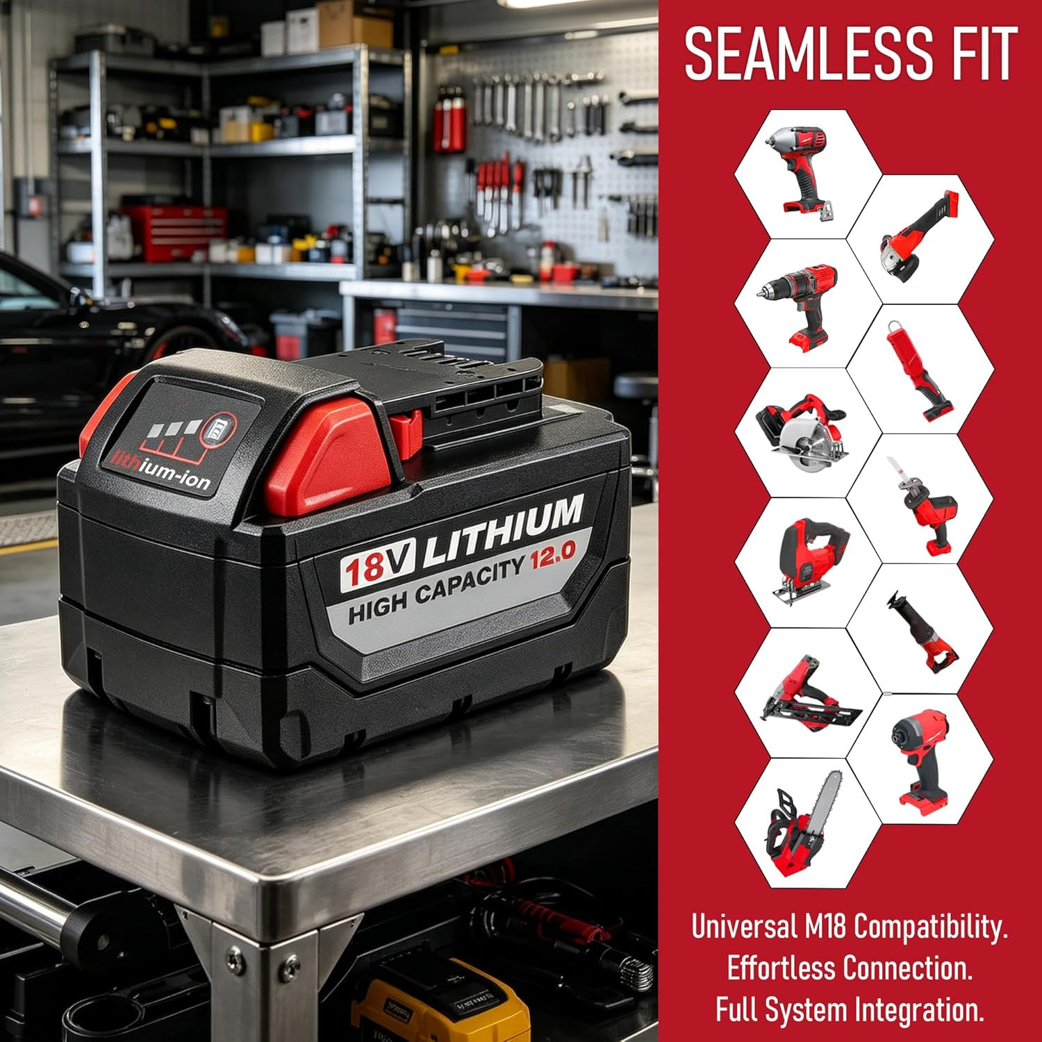 2-Pack Extended Capacity Lithium Battery for Milwaukee M18 12.0Ah (48-11-1860) gallery