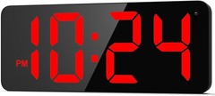 LED Digital Wall Clock with Large Display, Big Digits, Auto-Brightness, 12/24Hr