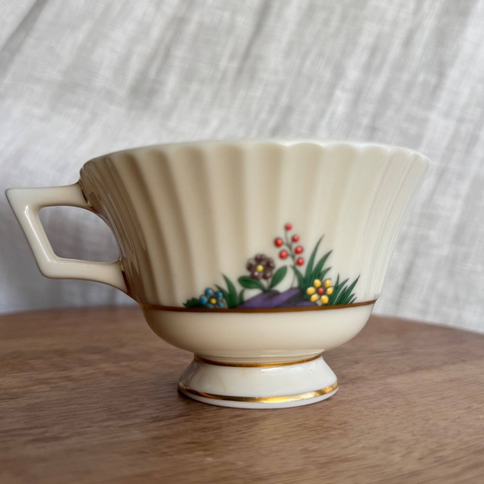 Lenox Rutledge Teacup Footed VTG Ivory Bone China Floral Gold Trim Made in USA gallery