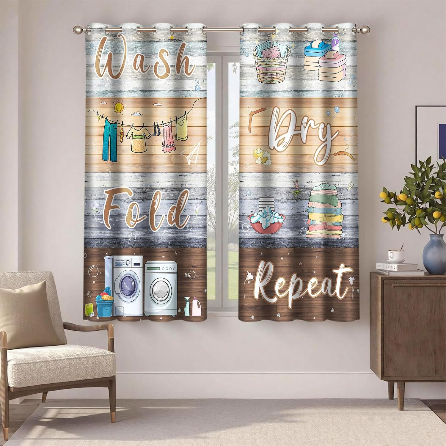 Laundry Curtains for Windows 4263Inch Wash Dry Fold Repeat Wooden Blackout Curta gallery