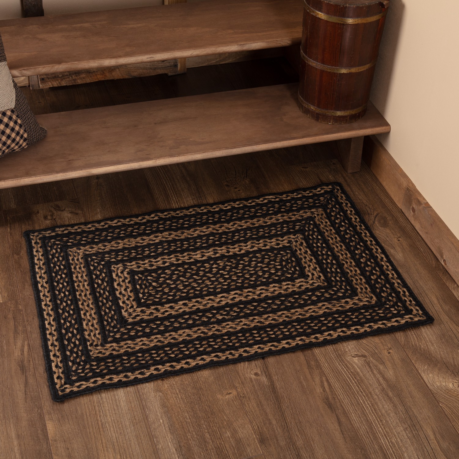 Jute Primitive Accent Rug Black Rectangle Floor Decor 24"x36" VHC Brands gallery