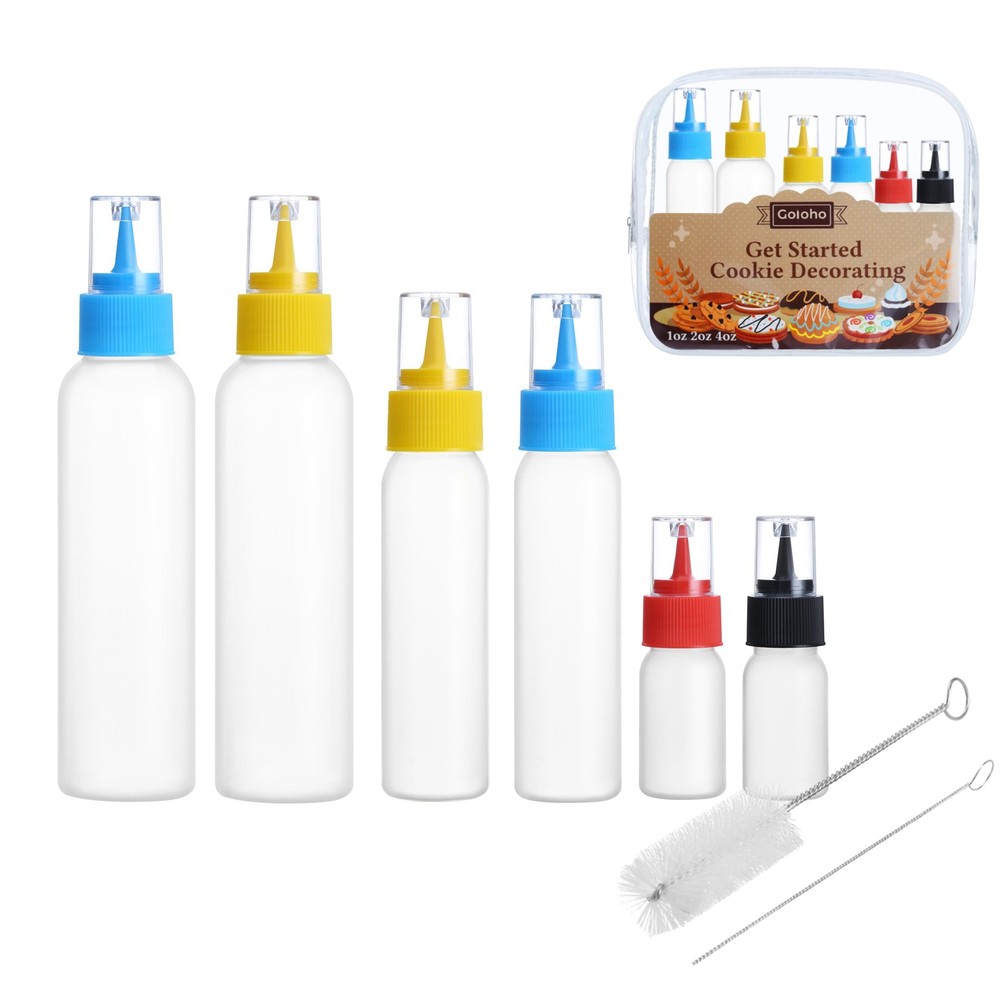 Cookie Icing Bottles, 6 Squeeze Applicator Bottles, 2 each (1, 2 and 4 ounces...
