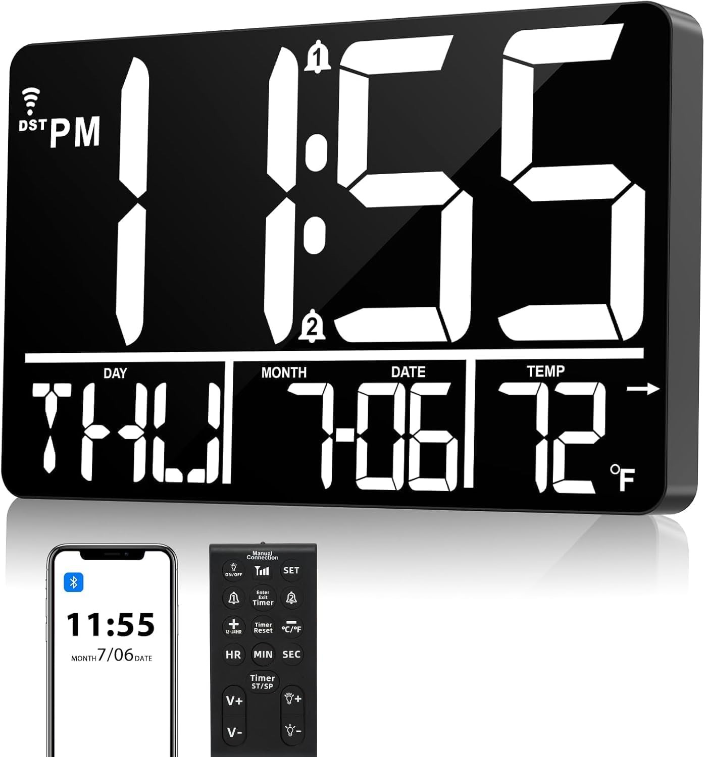13" Bluetooth Auto Sync Wall Clock - Large Digital Alarm Clock with Remote 25... gallery