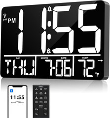 13″ Bluetooth Auto Sync Wall Clock – Large Digital Alarm Clock with Remote 25…