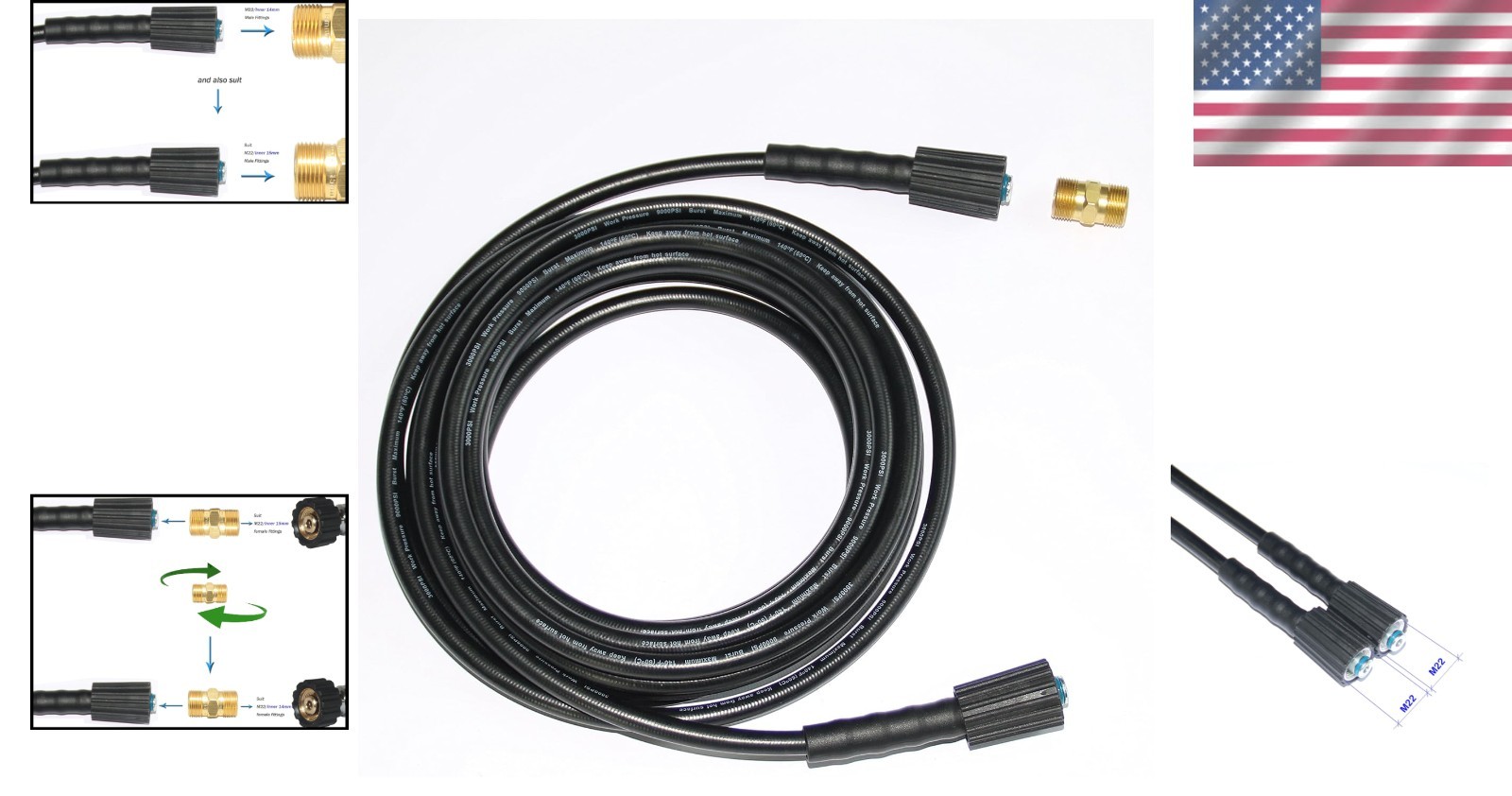 Versatile 35FT High Pressure Washer Hose 1/4-inch with M22 Adapter Included gallery