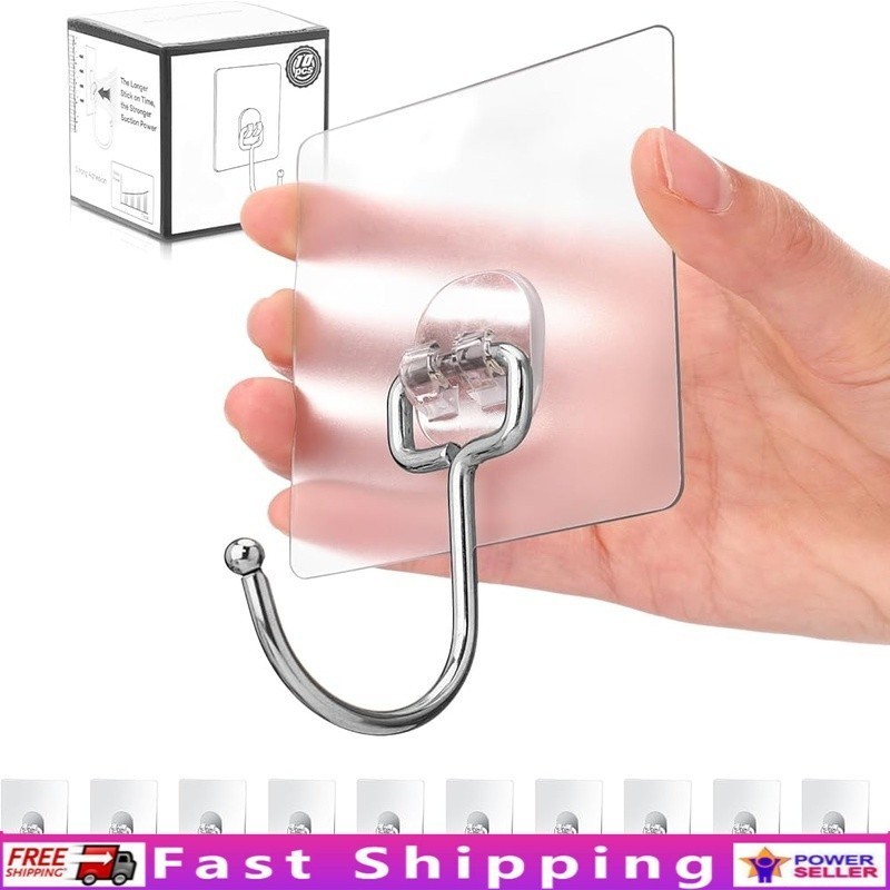 Strong Adhesive Wall Hooks 37lbs Max Load Rustproof Transparent Durable Easy Use gallery