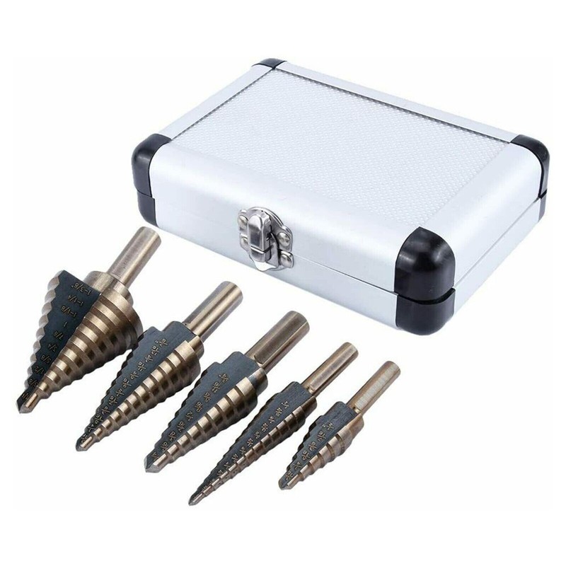 HSS 5PCS Titanium Step Drill Bit Set W Automatic Center Punch High Speed Steel gallery