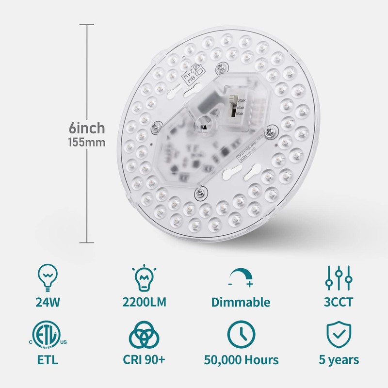 2 Pack LED Light Engine Retrofit Kit, 6inch 24W 2200Lm, 3CCT 3000K/4000K/5000... gallery