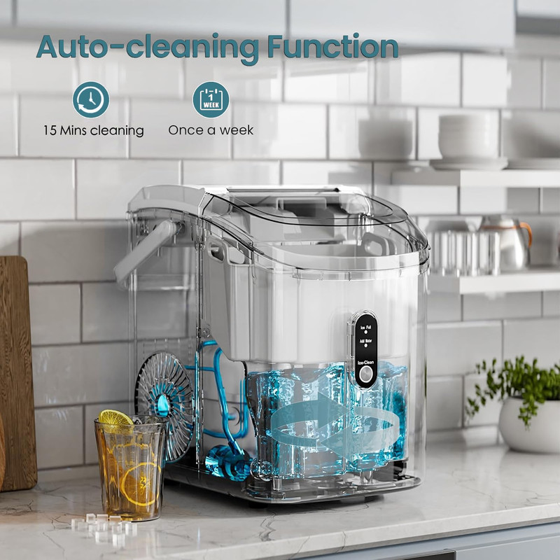 Portable Countertop Ice Maker - Soft Chewable Pellet Ice, Self-Cleaning, 34Lbs/D gallery