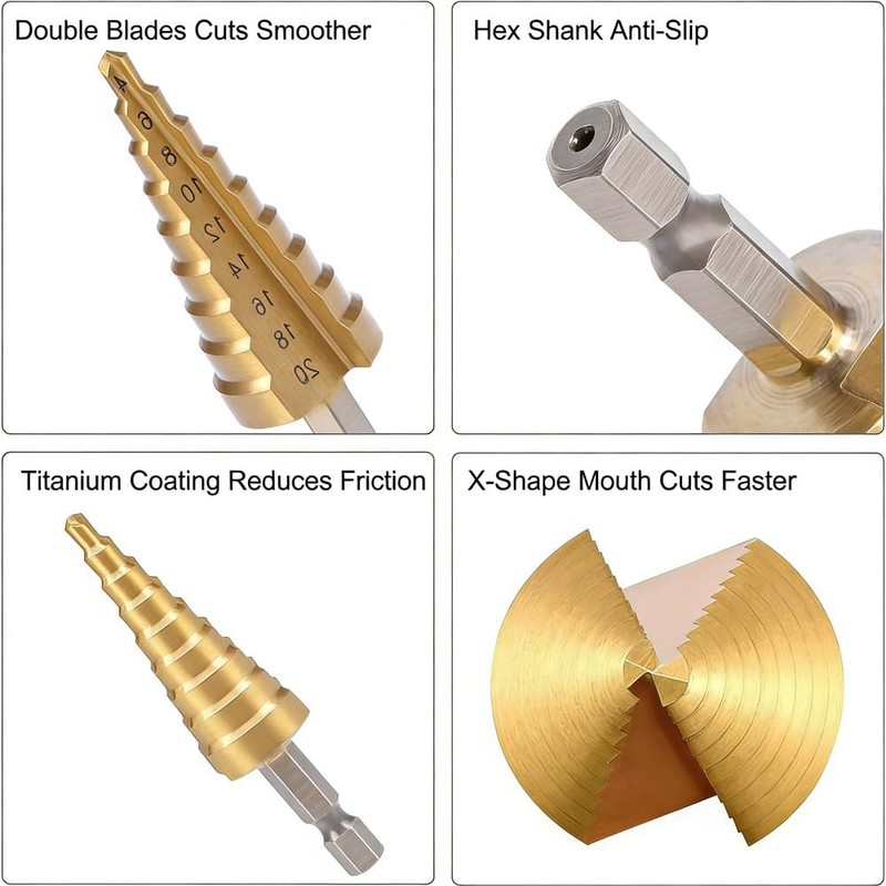 3PCS Titanium Coated HSS Step Drill Bits Set Ideal for Precise Drilling Offering gallery
