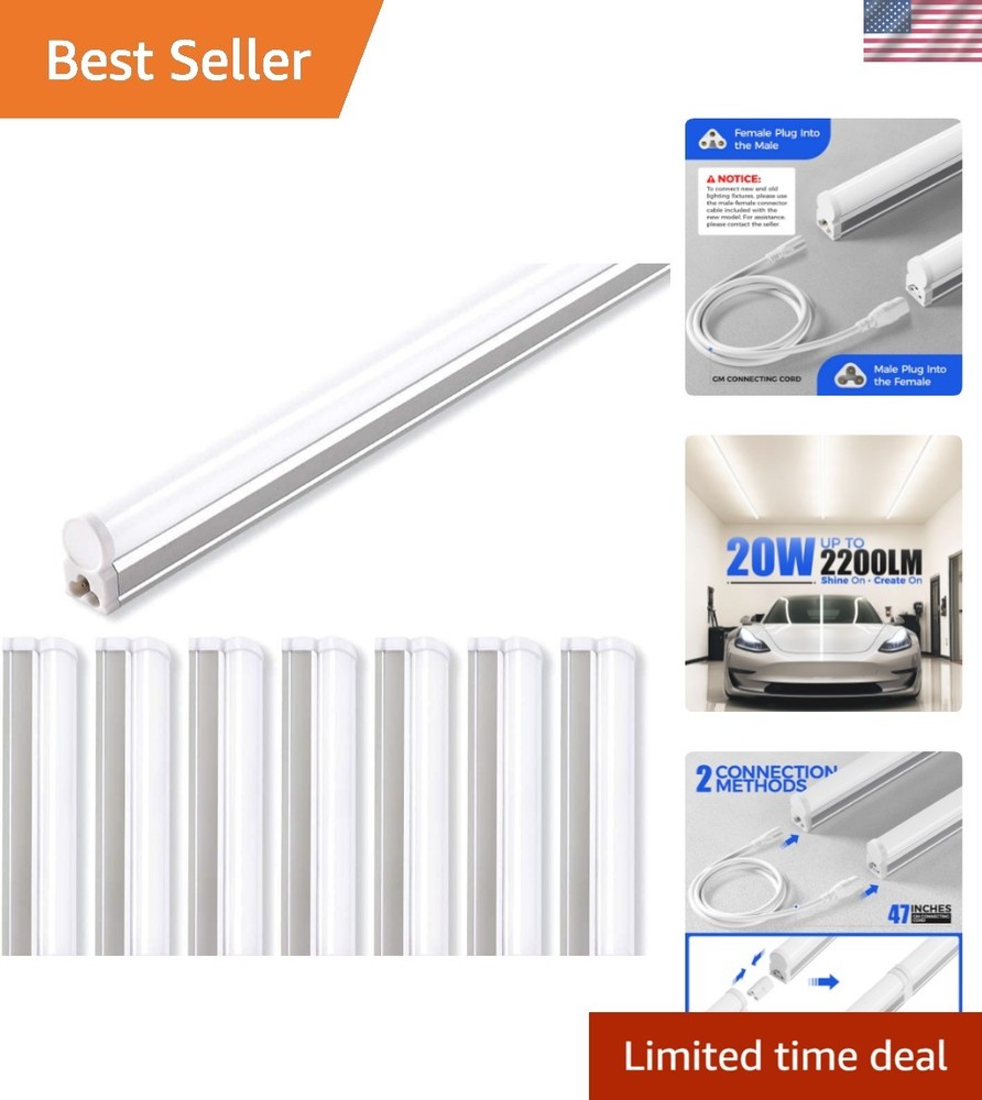 Energy-Efficient 4FT LED Shop Lighting - 2200lm, Linkable & Listed, 8 Lights