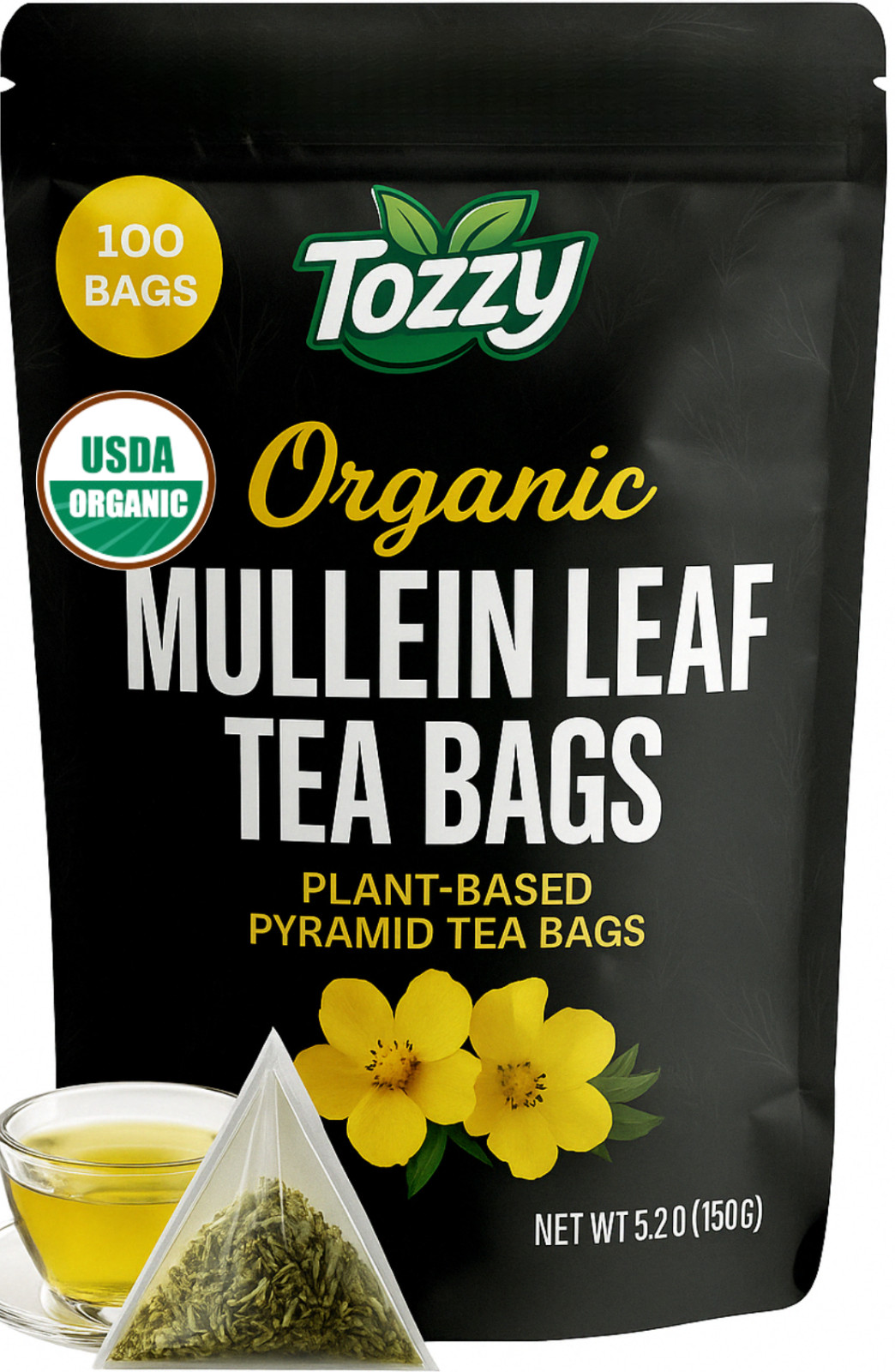 Organic Mullein Leaf Tea Bags - 100 Count (Plant-Based Pyramid Tea Bags) gallery